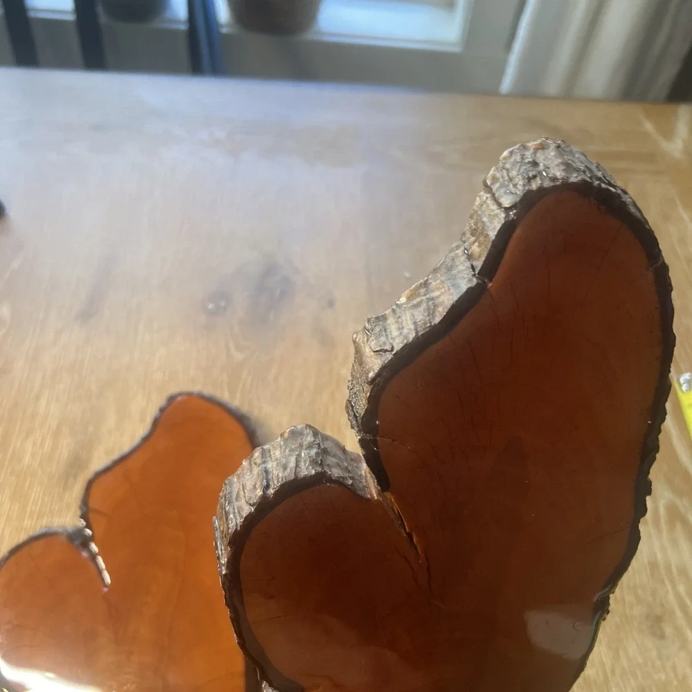 Vintage Rustic‎ Live Edge Wood Slab Epoxy Candle Holder MCM Pair Cabin